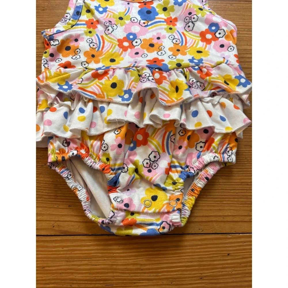 Pete + Lucy Romper Kids White Floral Rainbow Ruffle Retro SIZE 12-18M‎